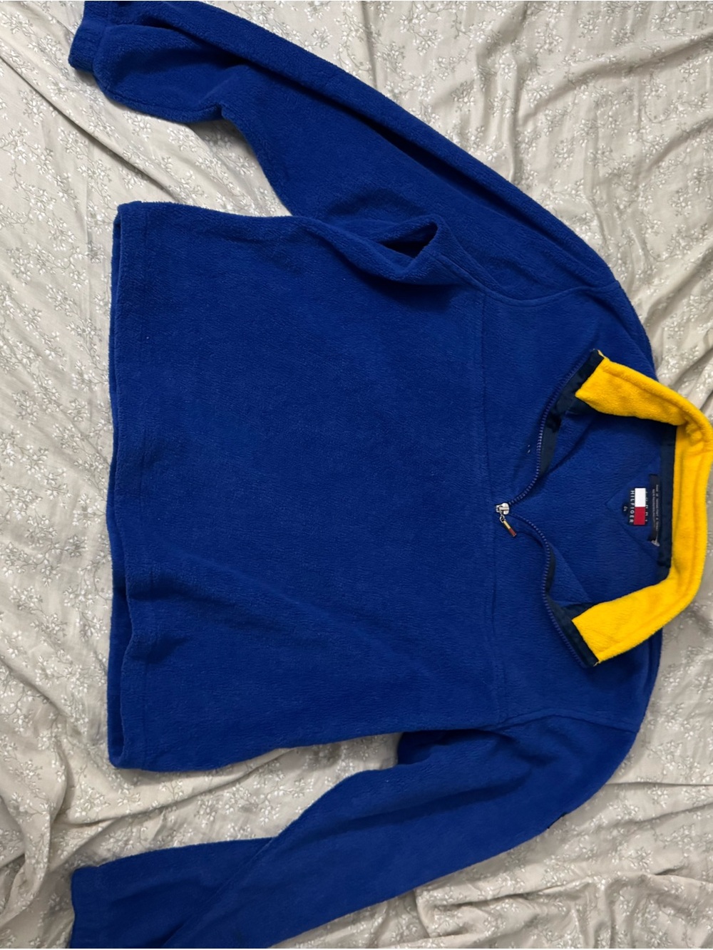 Tommy Hilfiger Men's Royal Blue Half-Zip Sweater with Yellow Collar